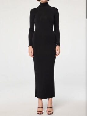 The Line by K LENNY Black Open Back Turtleneck Maxi Dress Small Black Modal